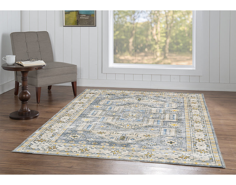 Ducote Washable Gray and Beige Machine Woven area rug, Rectangle 5' x 7'