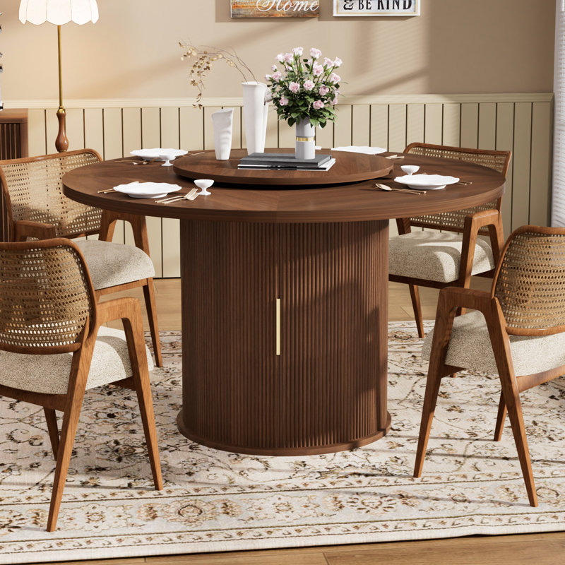 Table de salle à manger 55 po pour 6 personnes avec plateau rotatif et rangement à deux niveaux
