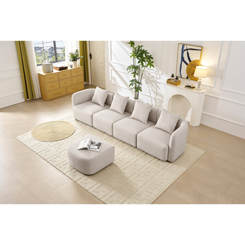 Canapé modulaire beige moderne de 118 po en velours modulaire pour salon et appartement