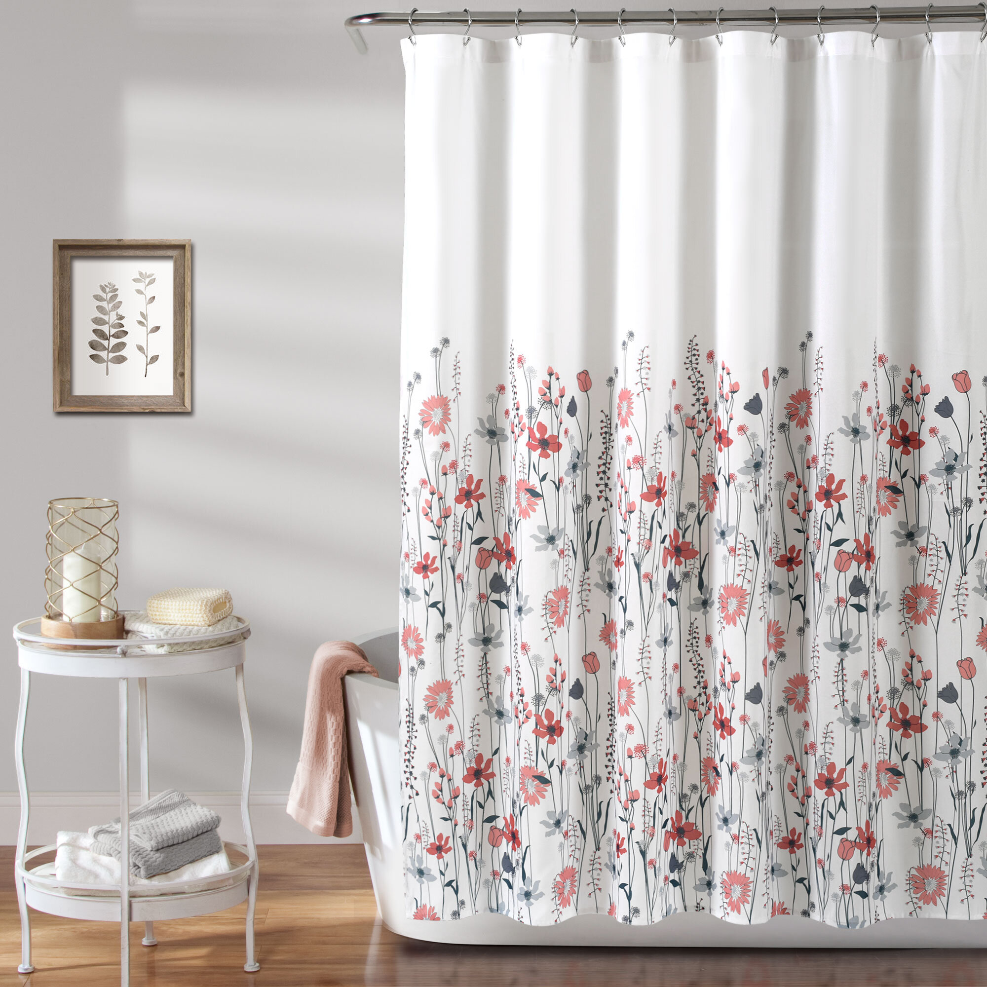 coral and blue shower curtain