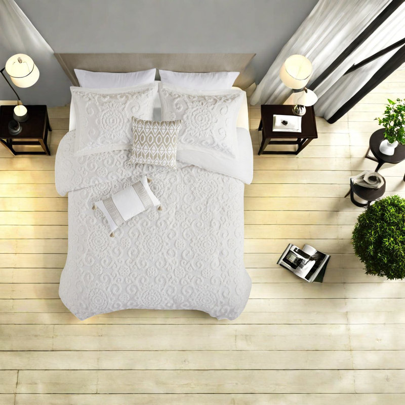 Ensembles de literie en coton luxueux, couette ivoire avec broderie en chenille pour les chambres élégantes