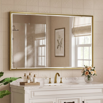 Double Beveled Bathroom Vanity Mirror, Tempered Glass Wall Mirror with Light-Catching Edges and Rust-Resistant Aluminum Frame for Over Sink