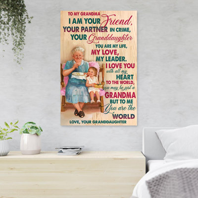 «Grandmother And Granddaughter Knitting To My Grandma», reproduction d'art graphique sur toile tendue 1 pièce