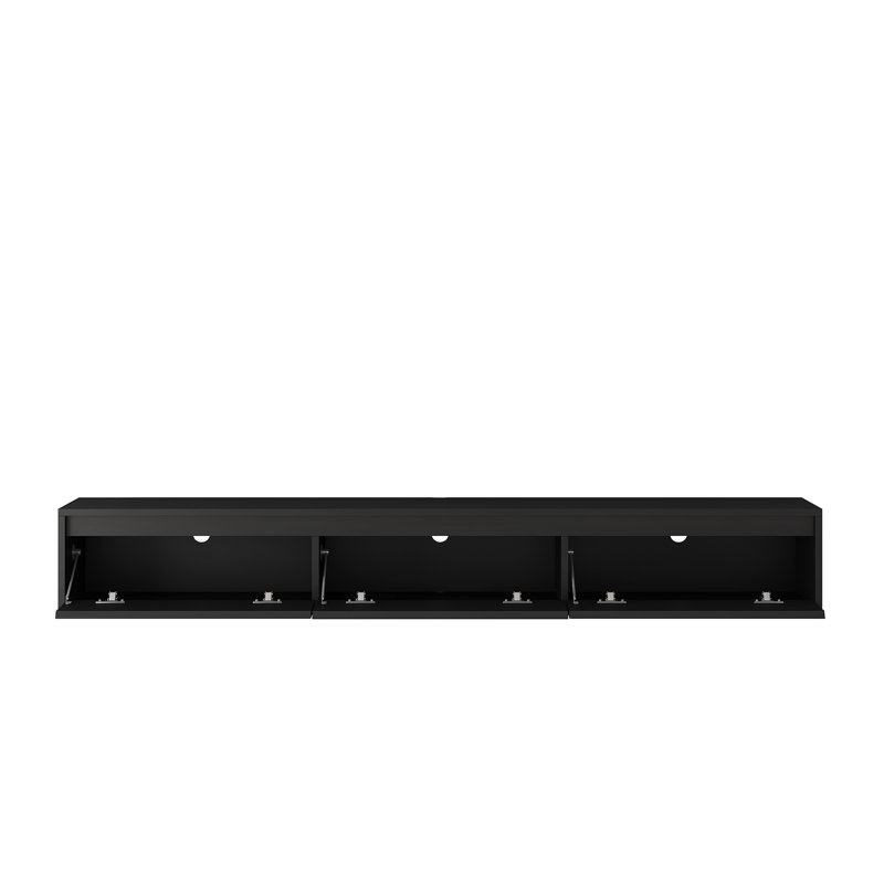 Meuble télé flottant avec éclairage DEL et charge intégrée Bayne, 9.05" H x 64.9" W x 11.8" D, Noir