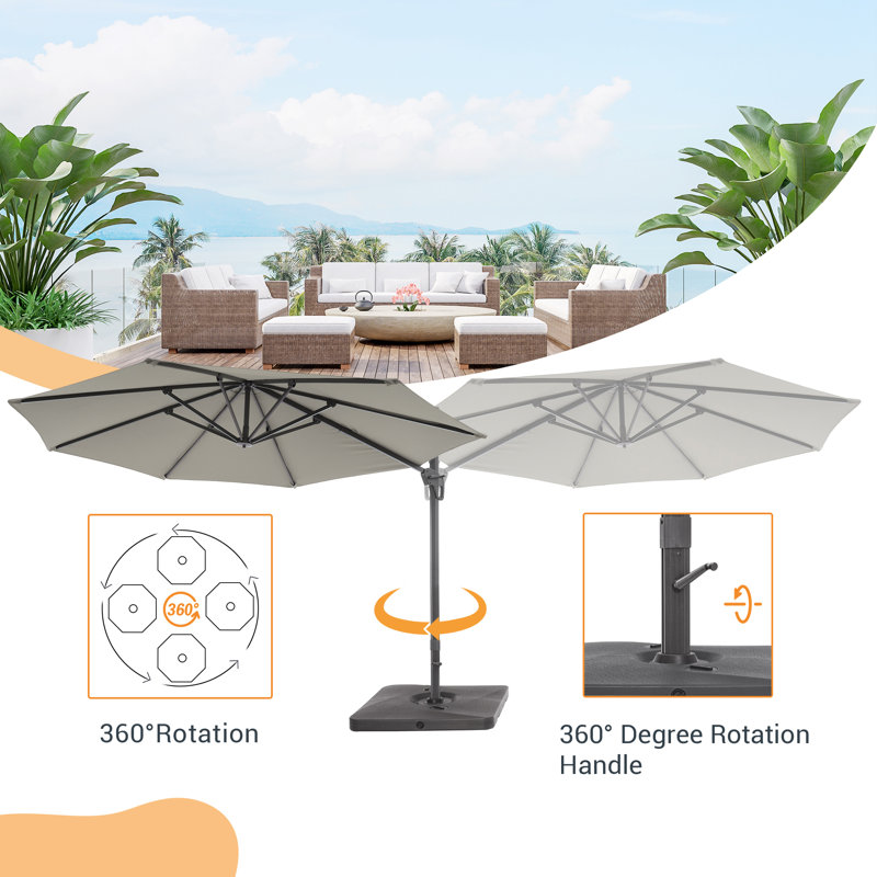 Parasol en porte-à-faux de 132 po avec base, Gris