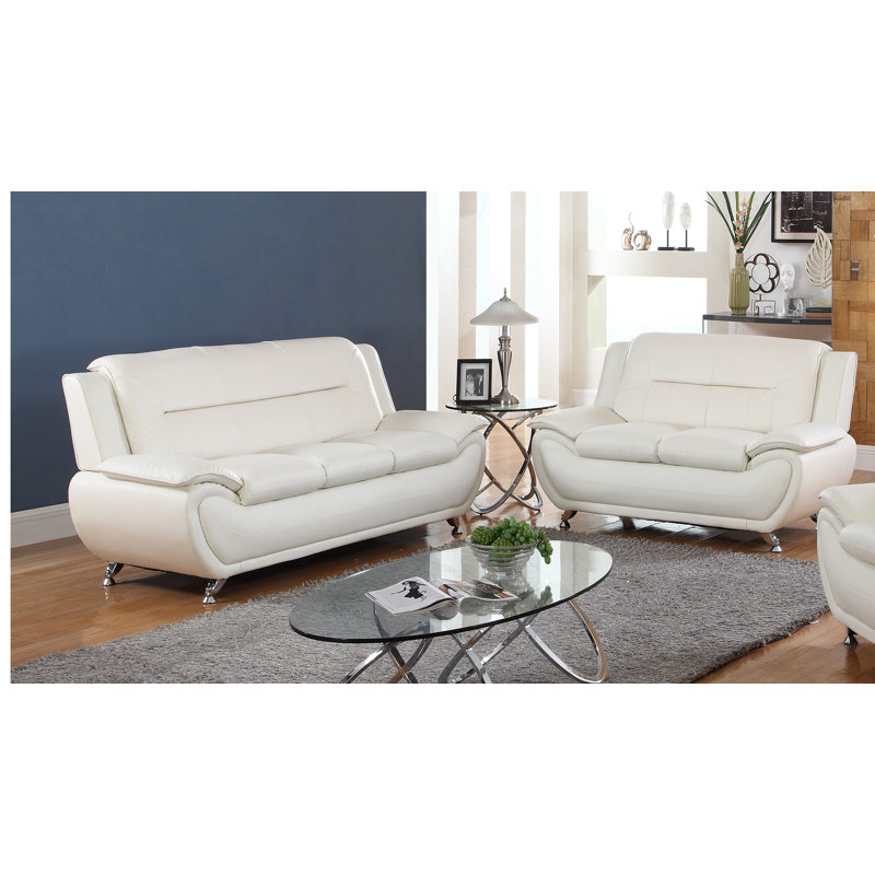 Upton 78'' Faux Leather Sofa, White Faux Leather