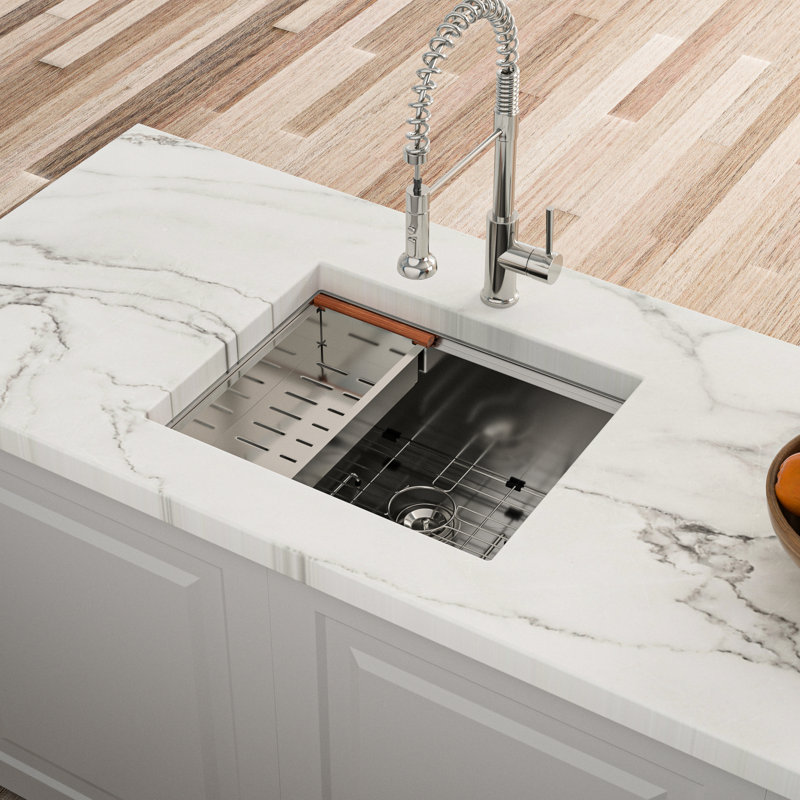23"X19"X10" Kitchen Workstation Sink - Stainless Steel, X-Shaped Water Flow 304 Steel 23X19x10, Reduced Noise With Pad