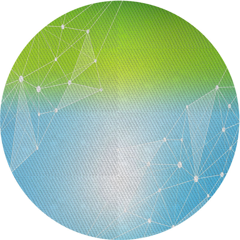 Tapis bleu/vert à motifs, Rond 8 pi
