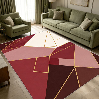 Tapis rouge et or en marbre pour le salon, doux et confortable, adapté à toutes les saisons, facile à entretenir, tapis de sol intérieur lavable à la machine, sous la table de ferme convenant à la chambre à coucher, à la salle à manger, au bureau, au balcon, au patio