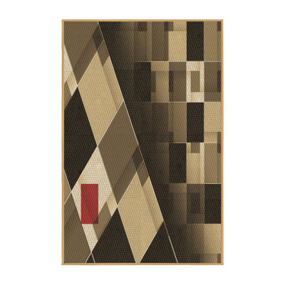Tapis brun/noir en laine géométrique
