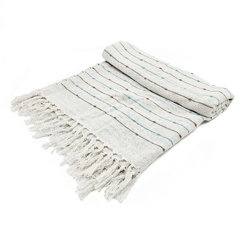 Jeté décoratif en coton avec pampilles et rayures multicolores - ensemble de 2 - 50 po x 60 po - blanc