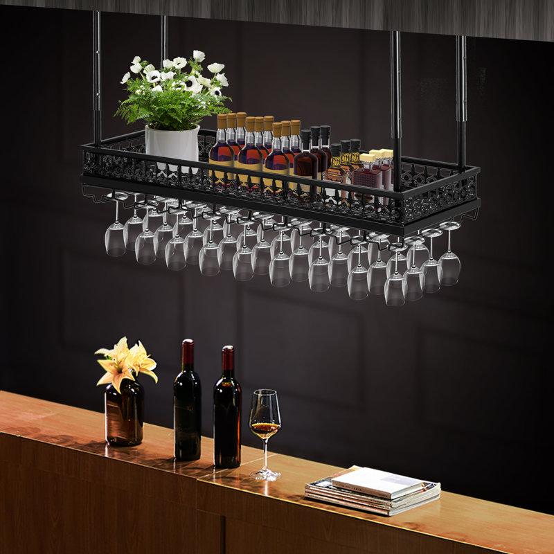 Porte-bouteilles et porte-verres à vin, H 41,7 po x l 35,8 po x P 13 po, Noir