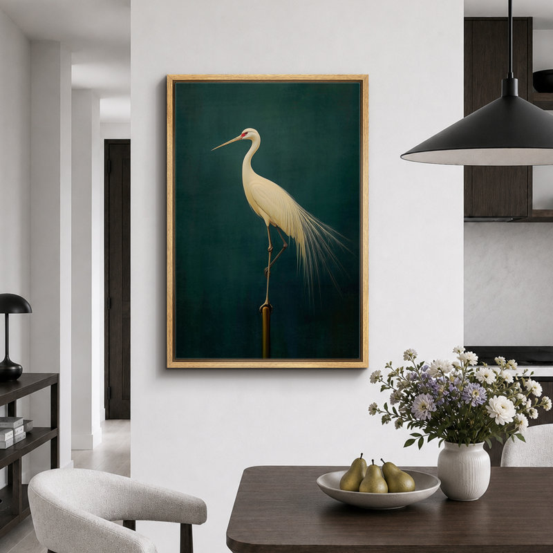 Oiseau aigrette vert rétro, photos de salle de bain rustique moderne, impression sur toile encadrée, H 36 po x l 24 po