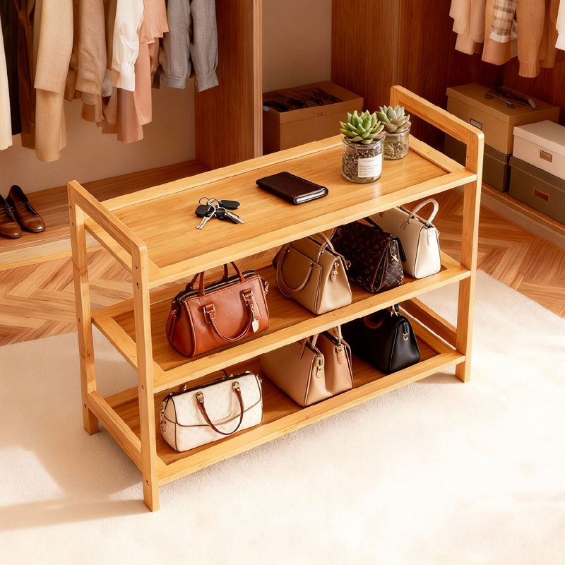 Range-chaussures minimaliste en bambou naturel - Conception de tablette ouverte écologique pour la coordination de la décoration intérieure