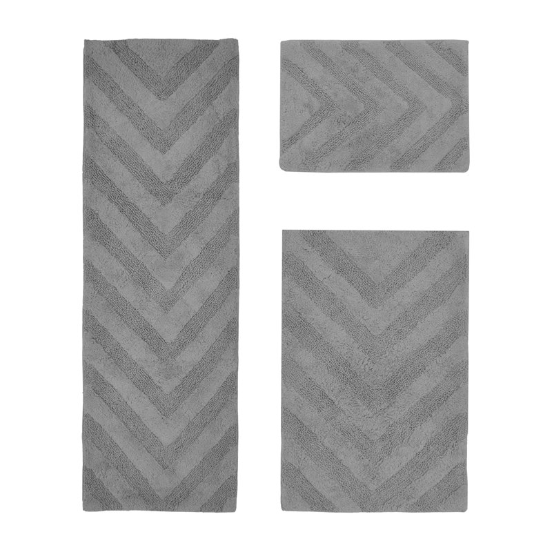 Branston Premium 100% Cotton 1990 GSM 3-Piece Tufted Chevron Bath Rug Set with Non-Slip Spray Latex Backing, OEKO-TEX® Certified, Super Absorbent & Machine Washable, Gray