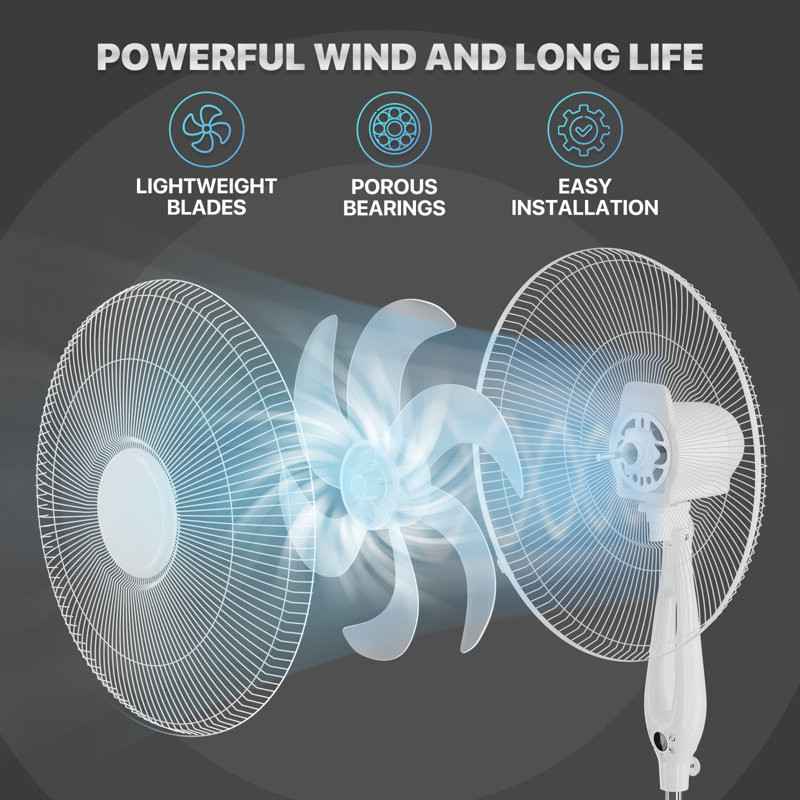 White Adjustable Height Oscillating Floor Fan with Remote Control