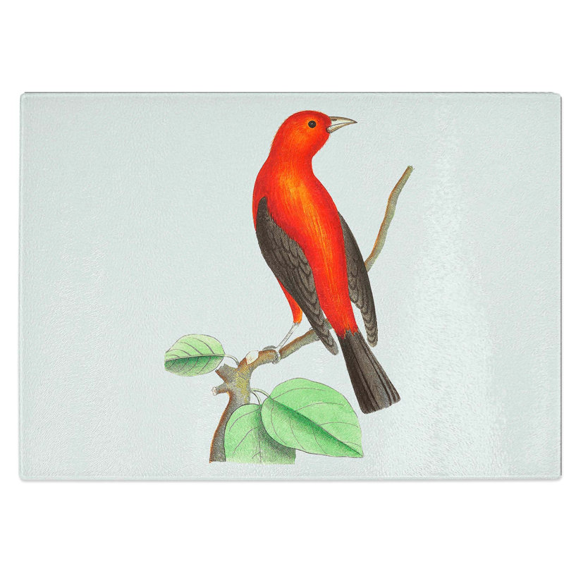 Tempered Glass Brazilian Tanager Bird Chopping Board, 39 cm W x 28.5 cm L