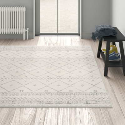 Herrod Machine Woven White/Medium Gray Area Rug