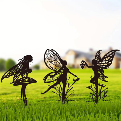 3 Pack Metal Fairy Silhouette Garden Stakes Outdoor Yard Lawn Garden Decor