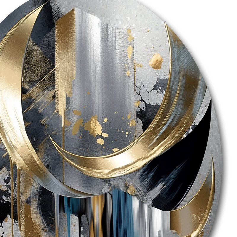  Décoration murale abstraite abstraite ronde en métal gris doré, H 29 po x l 29 po x P 1 po