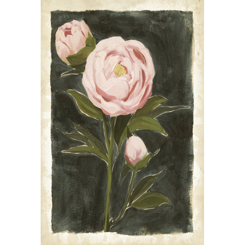 «Vintage Peonia I» par Grace Popp - peinture sur toile tendue, H 18 po x l 12 po