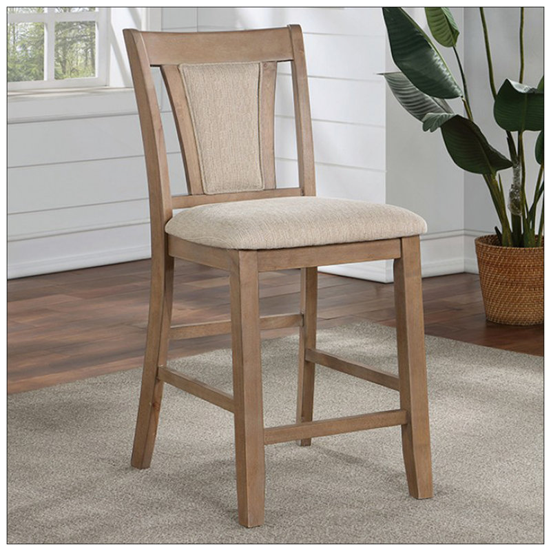 Transitional Set Of 2 Counter Height Chairs Natural Tone And Beige Solid Wood Chair Padded Leatherette Upholstered Seat Kitchen Dining Room Furniture