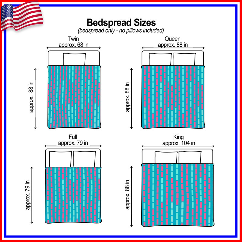 Blue Pink Rectangles Quilted Bedspread All Sizes, Queen