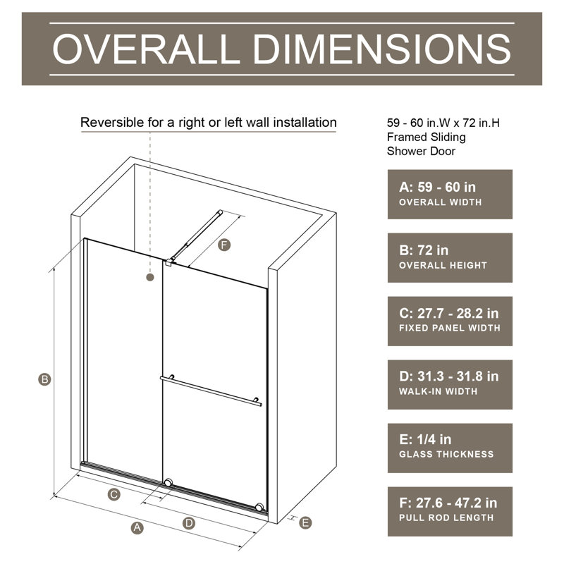 Walk-in Shower Screen 30 - 60 In.w X 72 In.h, 1/4 Inch Thick Glass, Stainless Steel Handle, Black Supporting Bar, Sliding Door, , Leak- Door 1/4" Screen, Elegant And Functional, Design