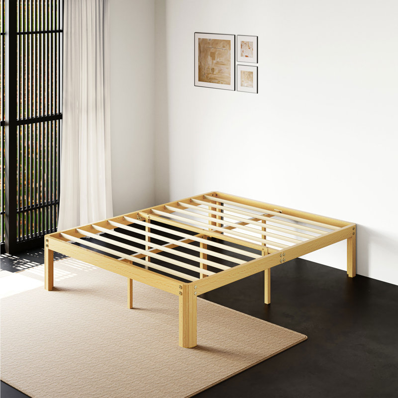 14" King Size  Heavy Duty Metal Bed Frame with Wood Pattern, Noise Free Platform Bed with Steel Slats & Underbed Storage, No Box Spring Needed