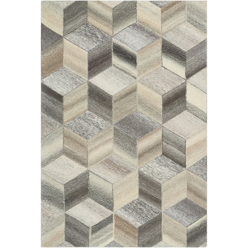 Mountain Wool Geometric Area Rug in Butter/Khaki, Rectangle 12' x 15'