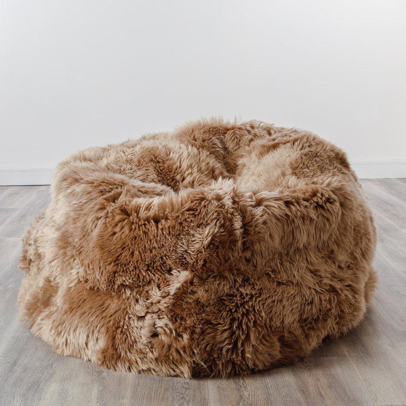 Genuine Fur Refillable Bean Bag Sofa, Light Brown