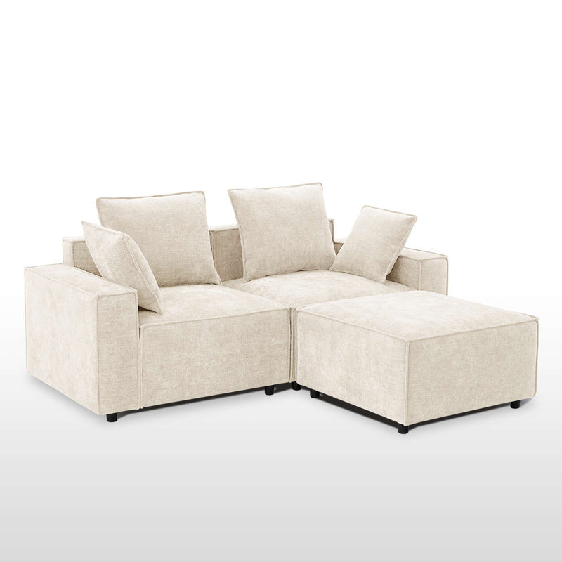 Causeuse modulaire avec repose-pieds Makassar, Chenille beige