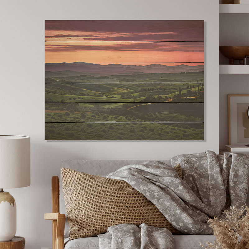 Tuscany Twilight - Wine Wood Panel Wall Art On Natural Pine Wood, 30" H x 40" W
