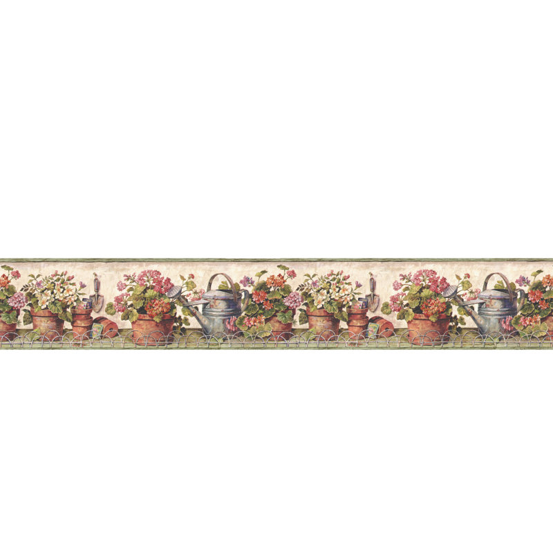 Bordure de papier peint In the Garden - vert, terre cuite, gris, beige L 15 pi x l 75 po