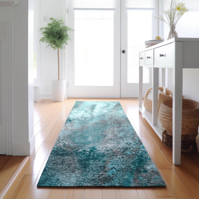 Premium Machine Washable Cerrito AMF505 Teal Rug