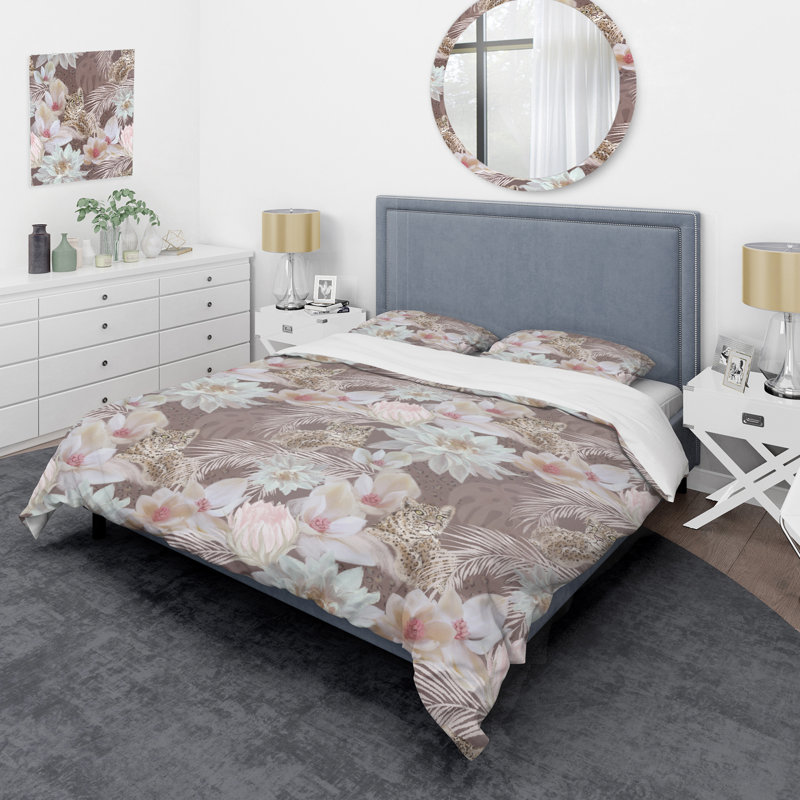 Ensemble de housse de couette en microfibre brun / blanc 3 pièces