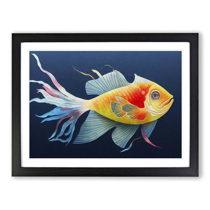 Watercolour Fish Vol.2 - Single Picture Frame Painting, 46cm H x 64cm W x 2cm D, Black