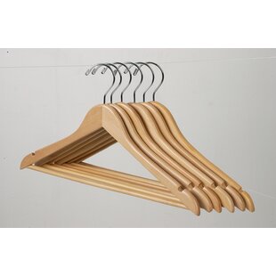 Wooden Top Hanger with Walnut Finish Space Saving 17 inch Flat Hangers with Brass Swivel Hook Notches for Hanging Straps - Box of 50