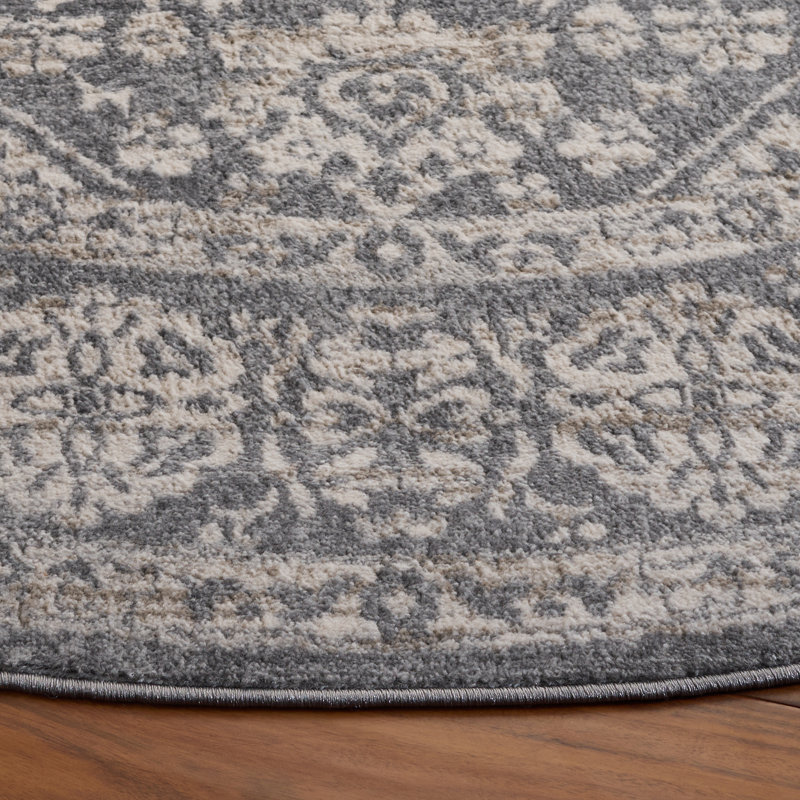 Tapis oriental gris clair / ivoire, Rond 8 pi, Light Grey/Ivory