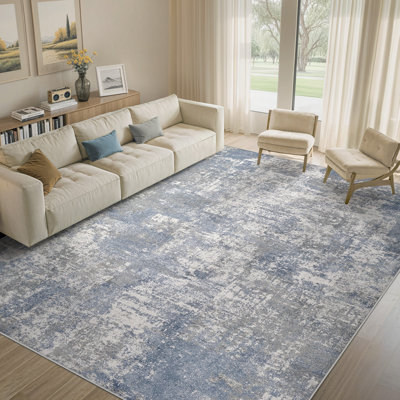 Modern Area Rug Abstract Washable Rugs with Non-Slip Backing for Living Room Bedroom-Blue