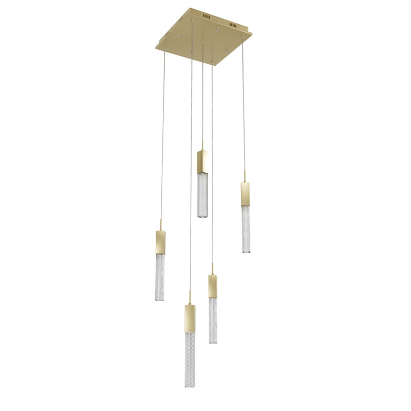 Luminaire suspendu en verre clouté à 5 lumières de la collection Boa, Laiton brossé