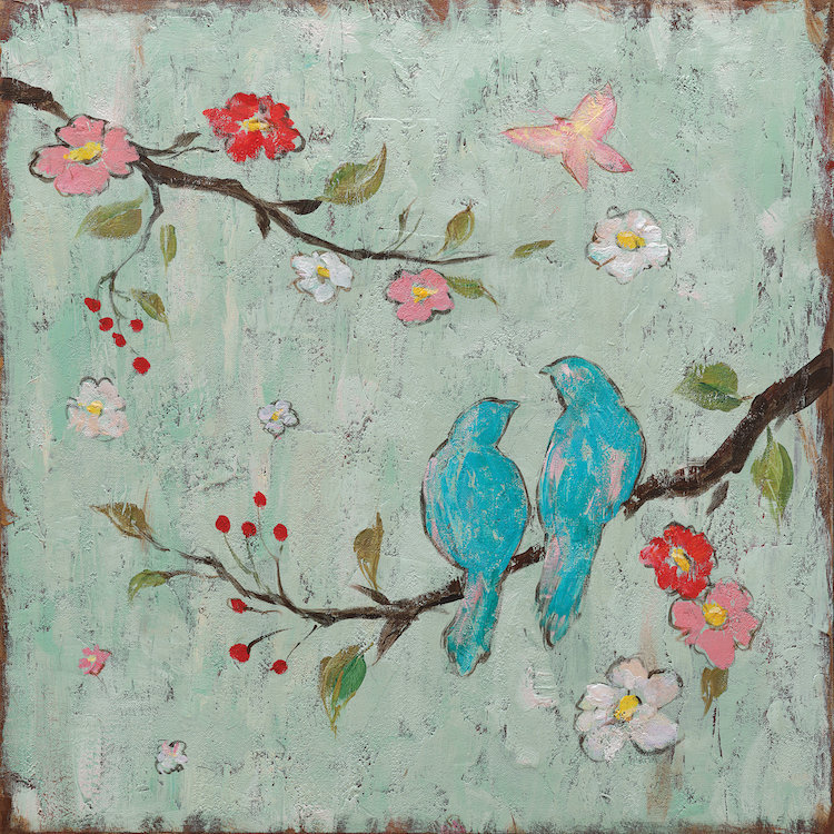 «Love Birds I», reproduction d'art sur toile, H 12 po x l 12 po x P 0,75 po, Toile tendue, Pas de tapis