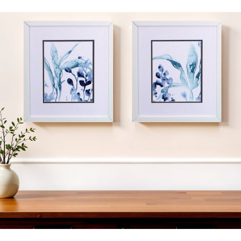 Ensemble de deux fleurs bleues encadrées
