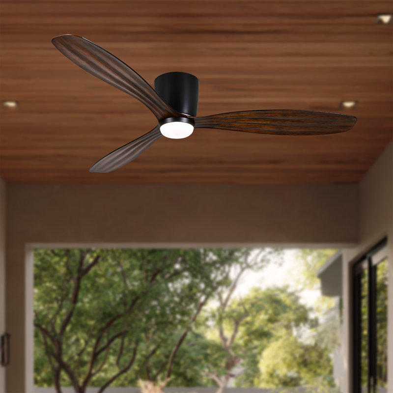 Ventiara 52" Led Flush Mount Indoor/outdoor Ceiling Fan, Black, Black