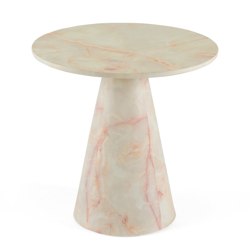 Table de bout Cid Pany, faux marbre blanc moderne, plateau rond de 24 po