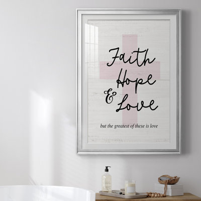 Faith Hope And Love Cross - Matted and Framed Under Acrylic Glass, Large Living Room Wall Art