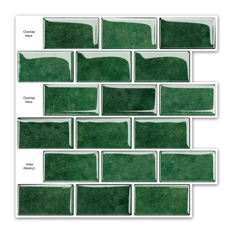 12 In. X 12 In. Vinyl Peel And Stick Backsplash Tile, Decorative Wall Tile Backsplash In Green (10 Packs)