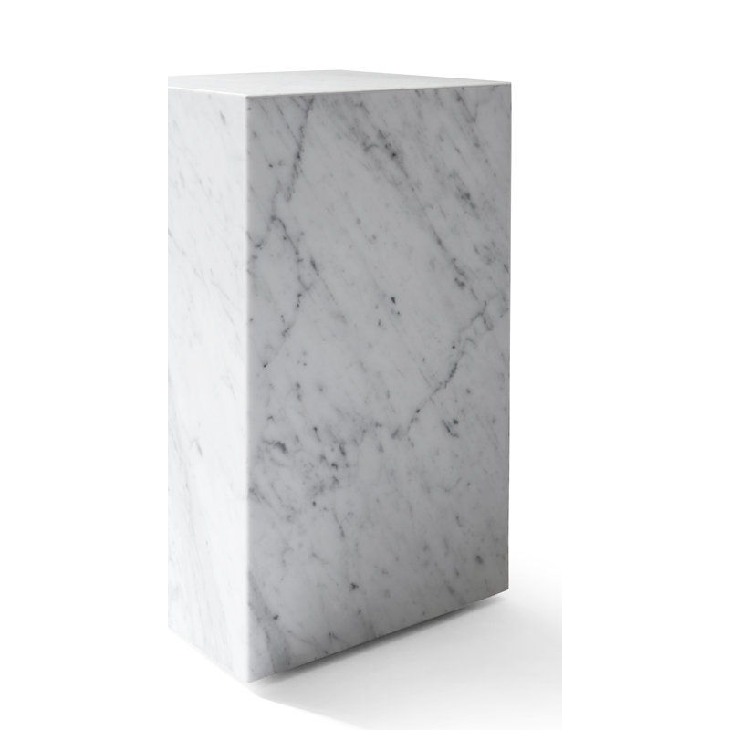 Plinth Marble End Table, White Carrara, 20.1" H x 11.8" W x 11.8" D