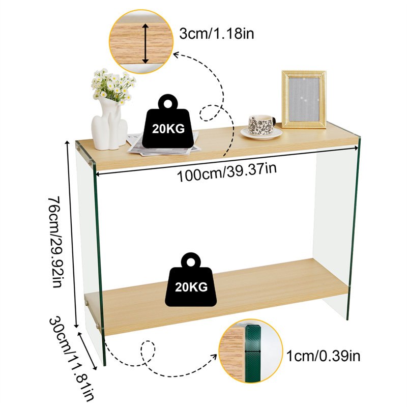 Rectangular Console Table Console Entryway Table Tempered Glass Frame For Living Room, Foyers: 100Cm