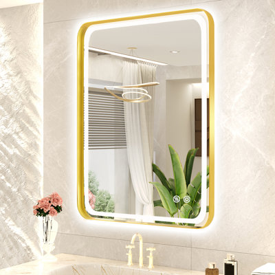 Miroir de salle de bain rectangulaire à DEL avant et rétro-éclairé, miroir de meuble-lavabo mural anti-buée, à intensité variable et réglable en 3 couleurs, fonction mémoire
